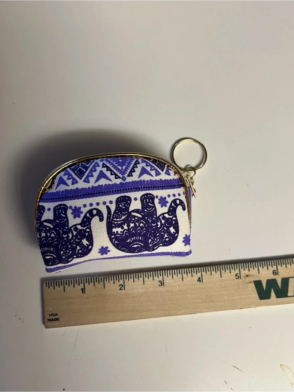 Thailand Elephant Pattern Coin Pouch - Blue & White